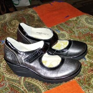 Fly London Black Leather Mary Jane Heels